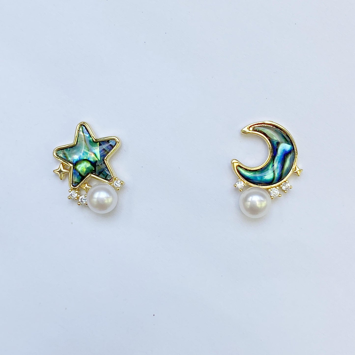 Moon & Star Abalone Pearl Earrings