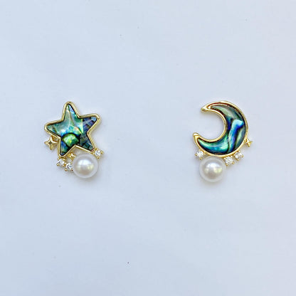 Moon & Star Abalone Pearl Earrings