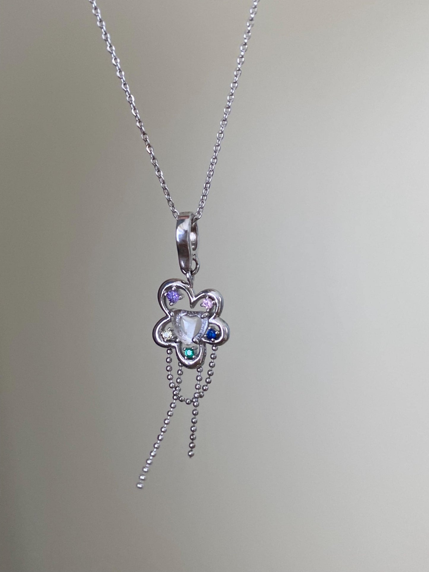 Sterling Silver Flower Pendant with Colorful Gemstones