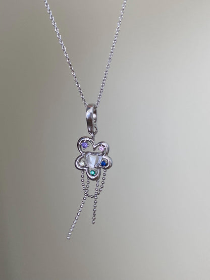 Sterling Silver Flower Pendant with Colorful Gemstones