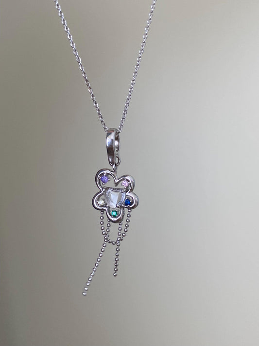 Sterling Silver Flower Pendant with Colorful Gemstones