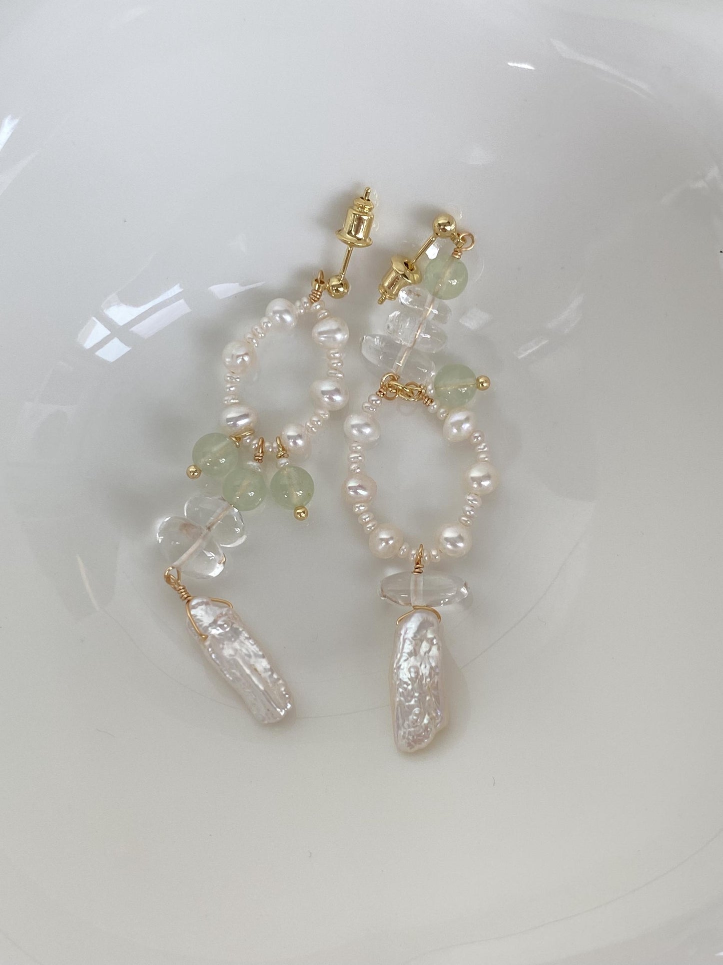 Pearl & Green Quartz Dangle Earrings