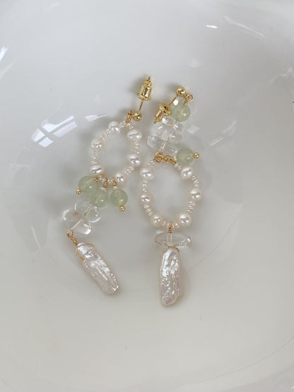 Pearl & Green Quartz Dangle Earrings