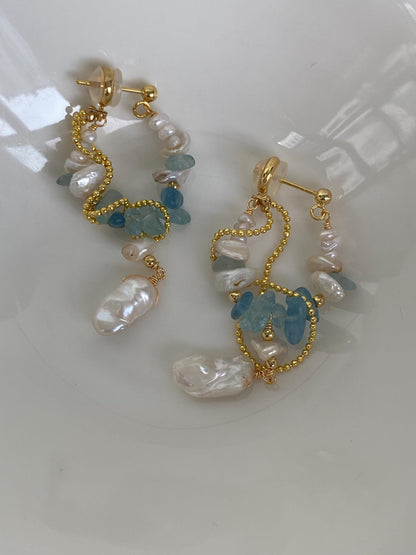 Baroque Pearl & Aquamarine Earrings