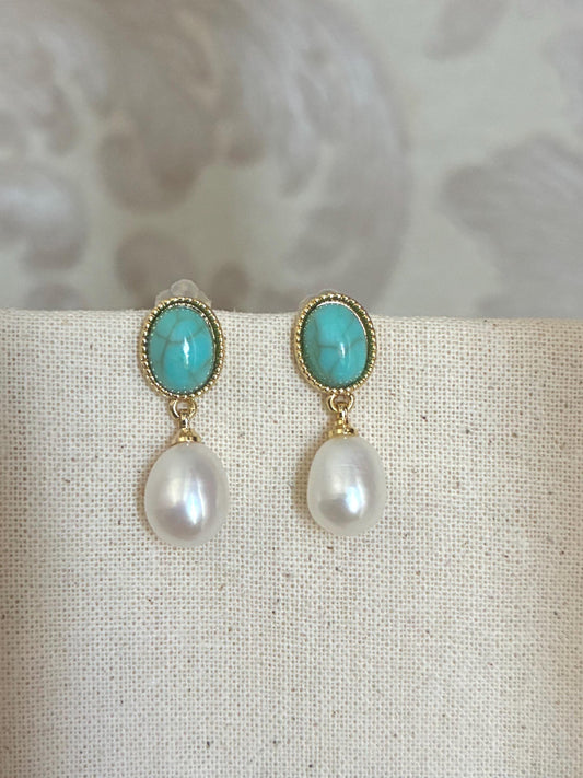Turquoise & Pearl Drop Earrings