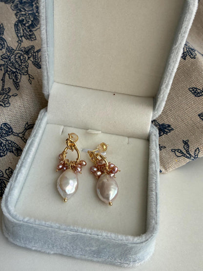Baroque Pearl Drop Earrings with Gold Hoop