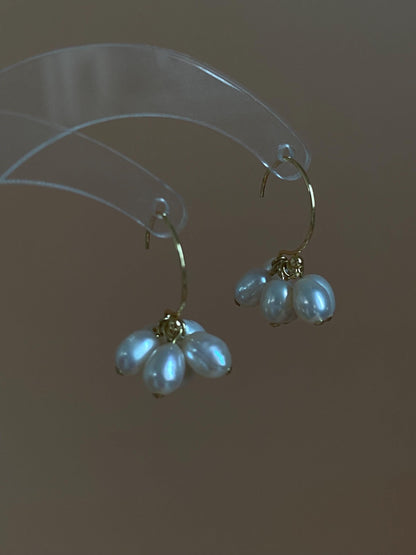 Pearl Cluster Hoop Earrings