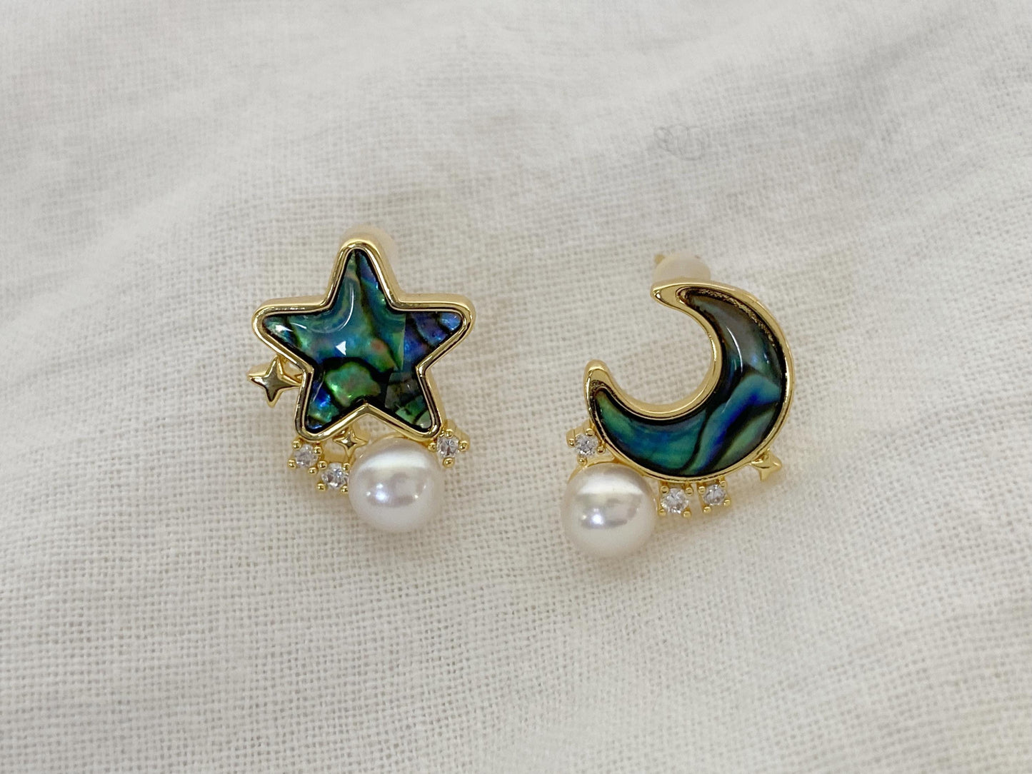 Moon & Star Abalone Pearl Earrings