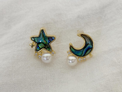 Moon & Star Abalone Pearl Earrings