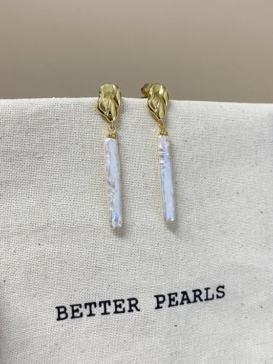 Long Stick Biwa Baroque Pearl Drop Earrings