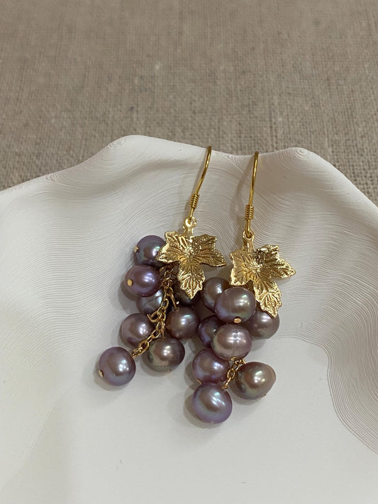 Purple Pearl Grape Cluster Earrings