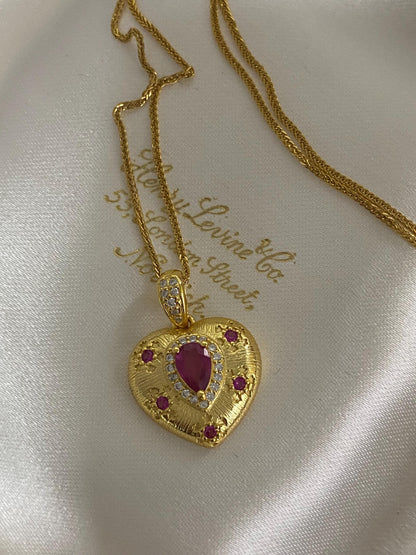 Ruby Heart Pendant Necklace - Gold Plated or Sterling Silver