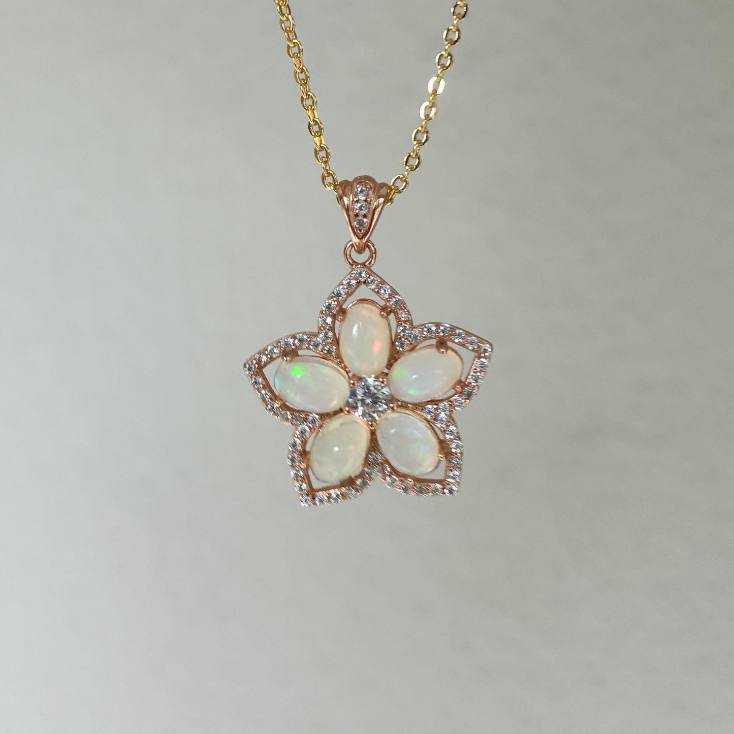 Opal Flower Pendant Necklace