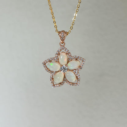 Opal Flower Pendant Necklace