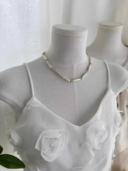 Freshwater Stick Pearl Necklace with Natural Jade Accents, Baroque Long Pearl Choker for Women, Boho Wedding Pearl Jewelry, Gift for Her
