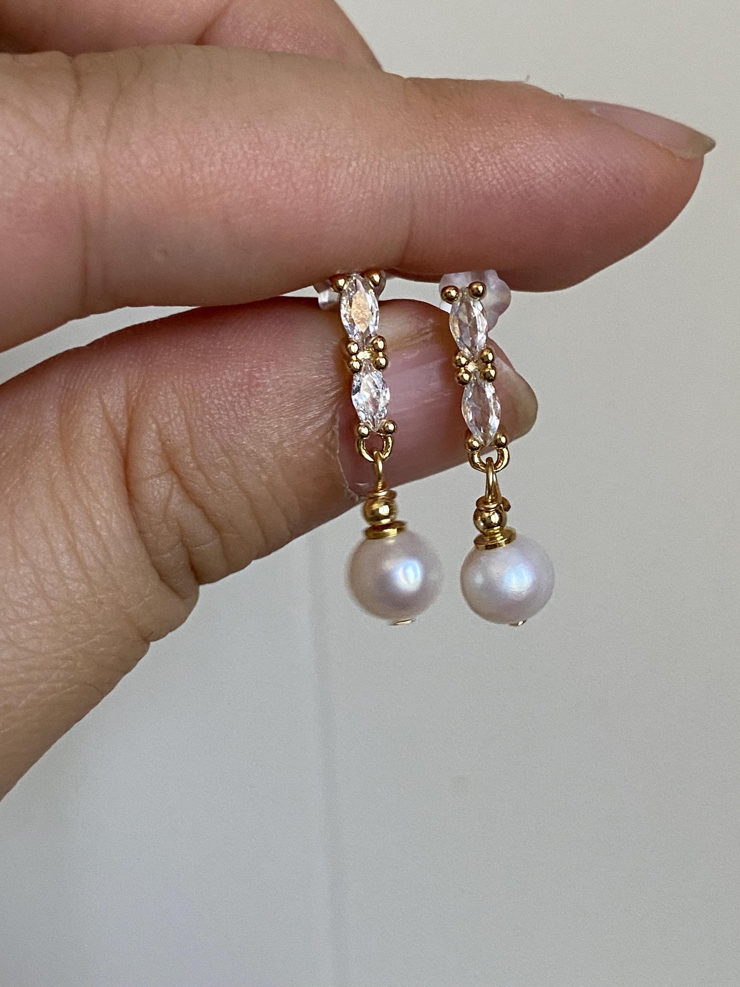 Freshwater Pearl & CZ Drop Earrings