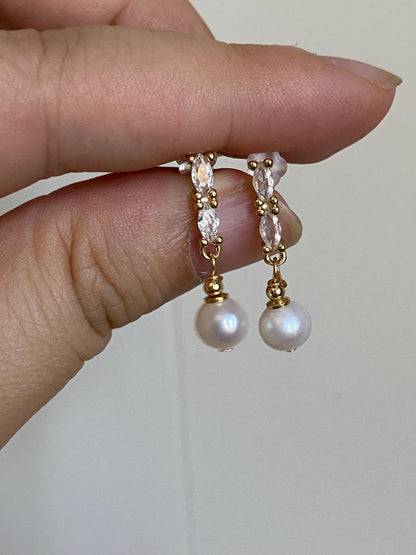 Freshwater Pearl & CZ Drop Earrings