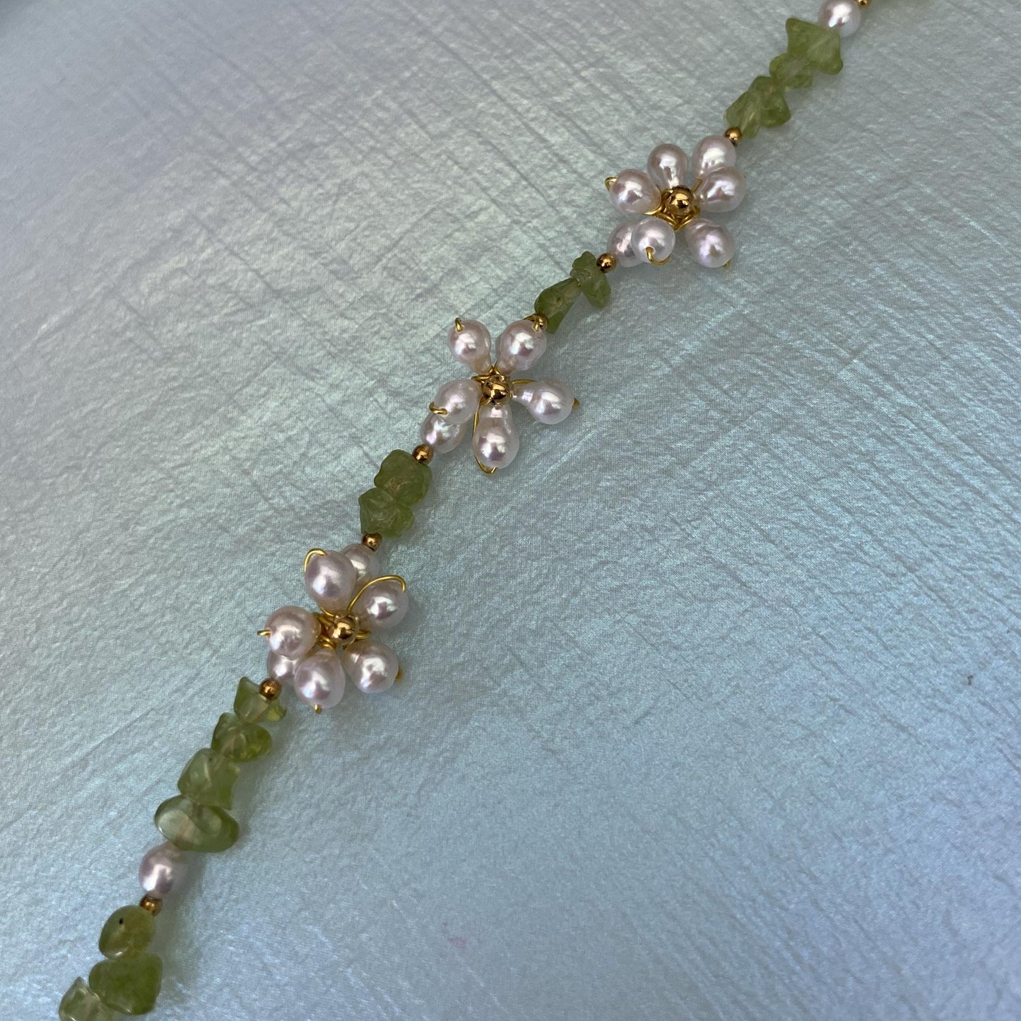 Spring Flower Pearl & Peridot Bracelet