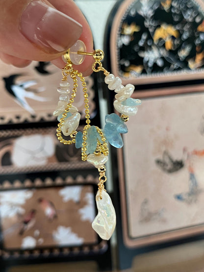 Baroque Pearl & Aquamarine Earrings