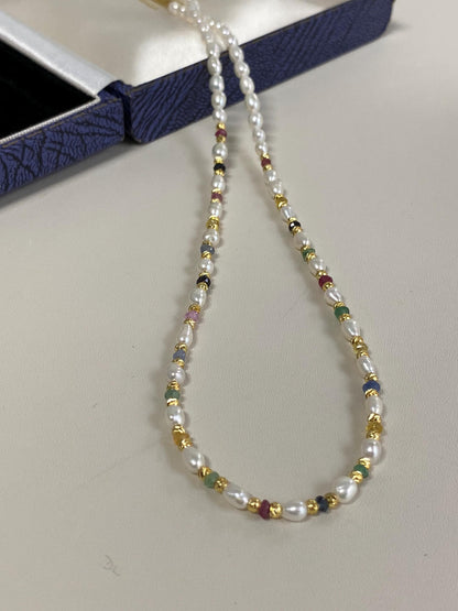 Pearl & Sapphire Beaded Choker