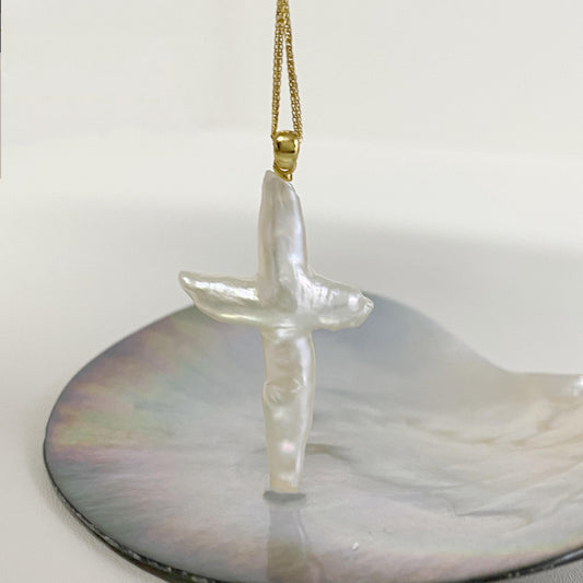 Natural Baroque Pearl Cross Pendant Necklace