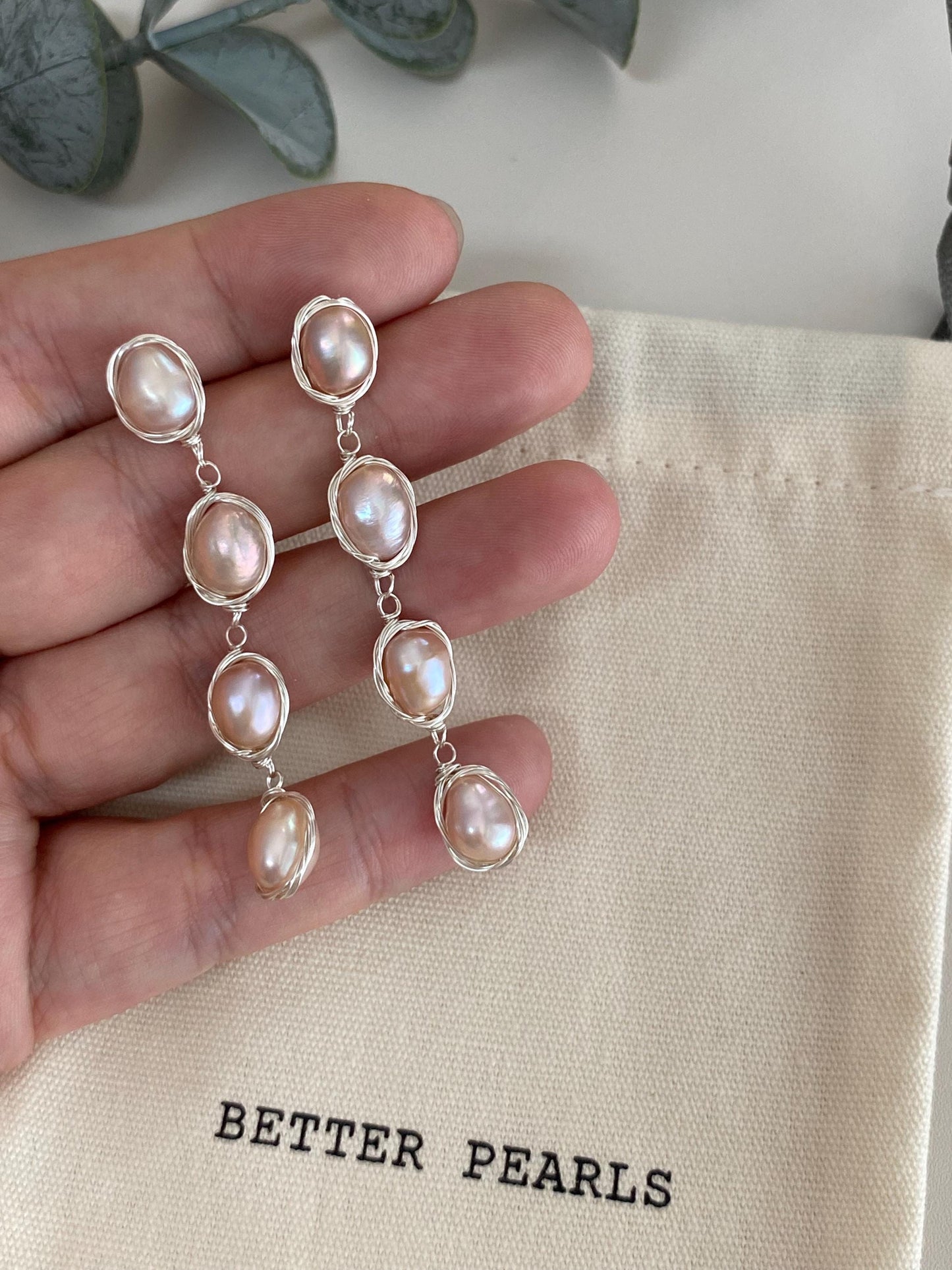 Champagne Pink Baroque Pearl Drop Earrings