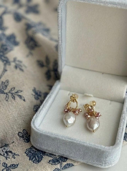 Baroque Pearl Drop Earrings with Gold Hoop