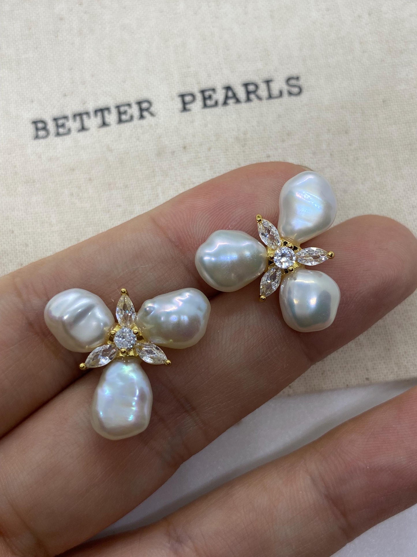 Baroque Pearl Flower Stud Earrings