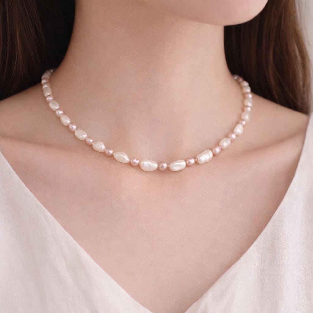 Freshwater Baroque Pearl Choker with Pink Pearls