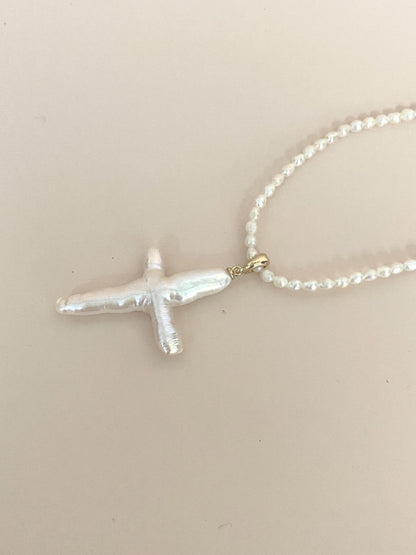 Baroque Pearl Cross Pendant Necklace