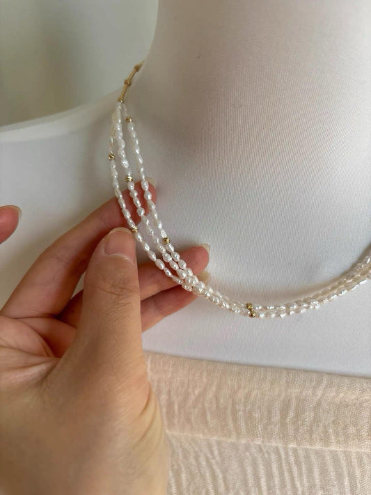 Triple-Strand Rice Pearl Necklace