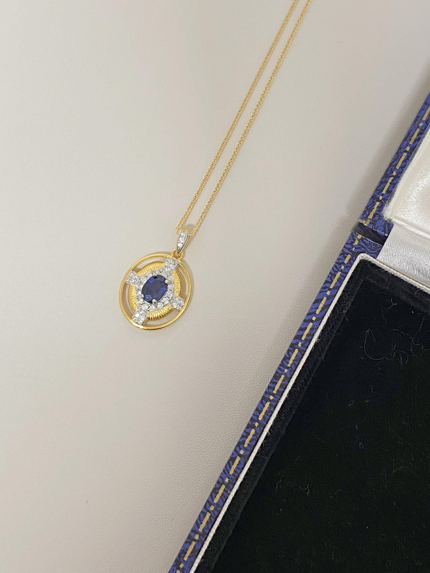 Vintage Sapphire Cross Pendant Necklace