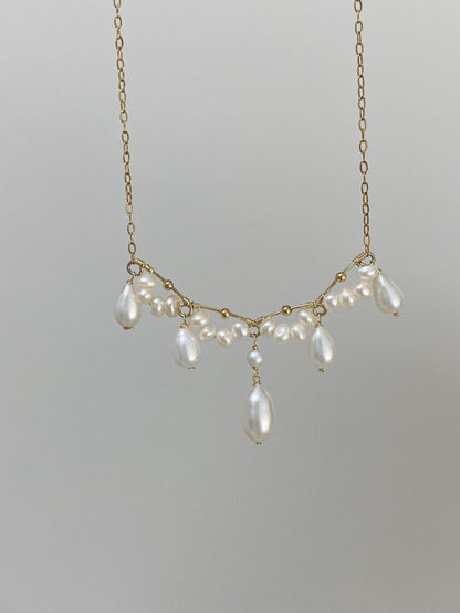 Dainty Freshwater Pearl Drop Necklace Gold Wire Wrapped
