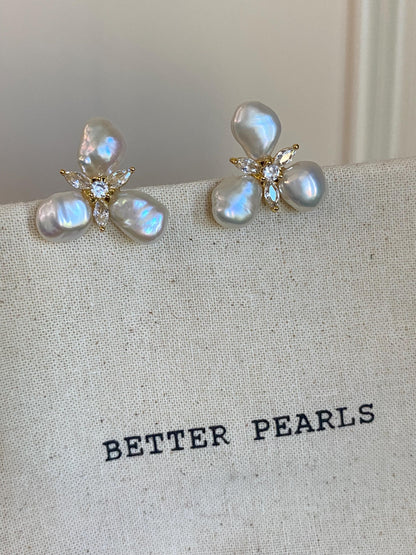 Baroque Pearl Flower Stud Earrings