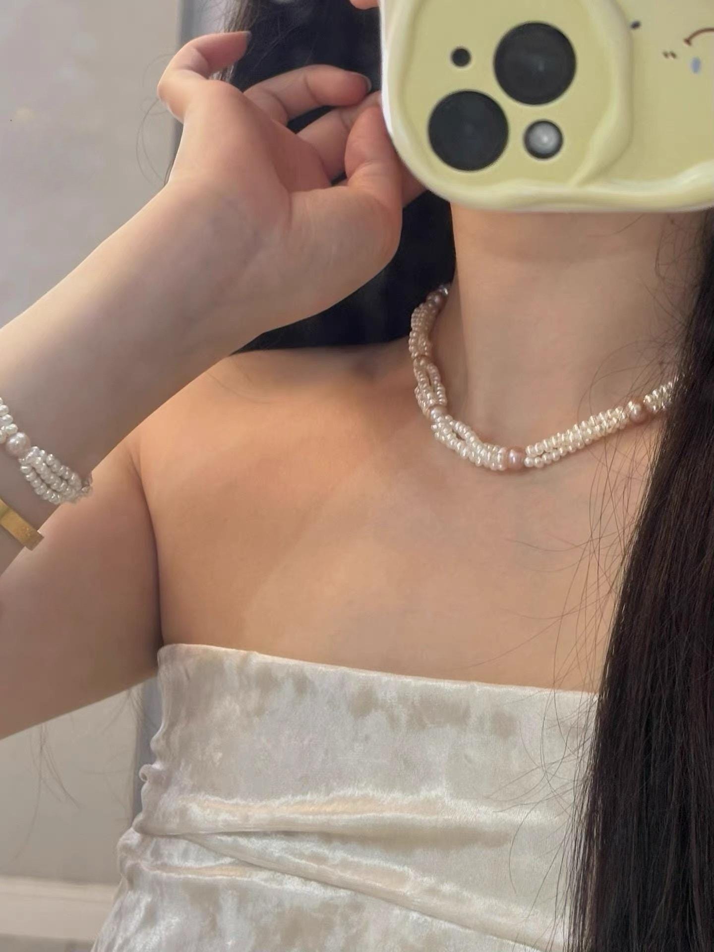 Triple Strand Multicolor Pearl Necklace