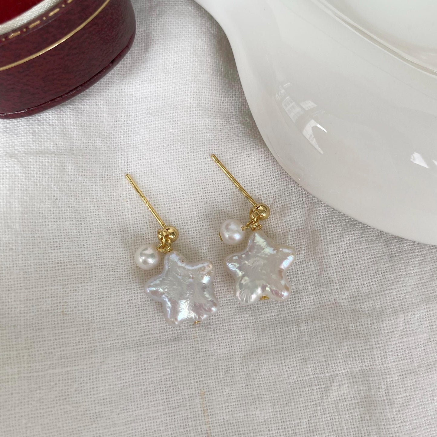 Baroque Star Pearl Earrings – Freshwater Pearl Drop Earrings – Gold Plated Handmade Jewelry – Unique Gift for Her