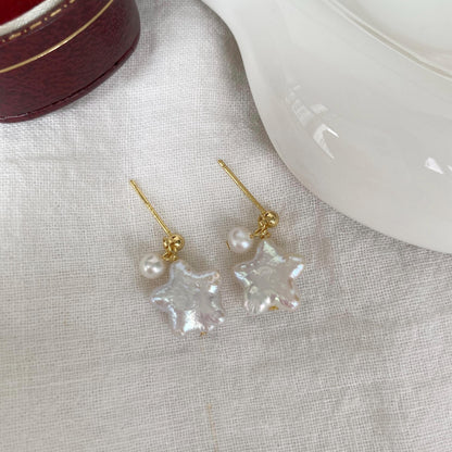 Baroque Star Pearl Earrings – Freshwater Pearl Drop Earrings – Gold Plated Handmade Jewelry – Unique Gift for Her