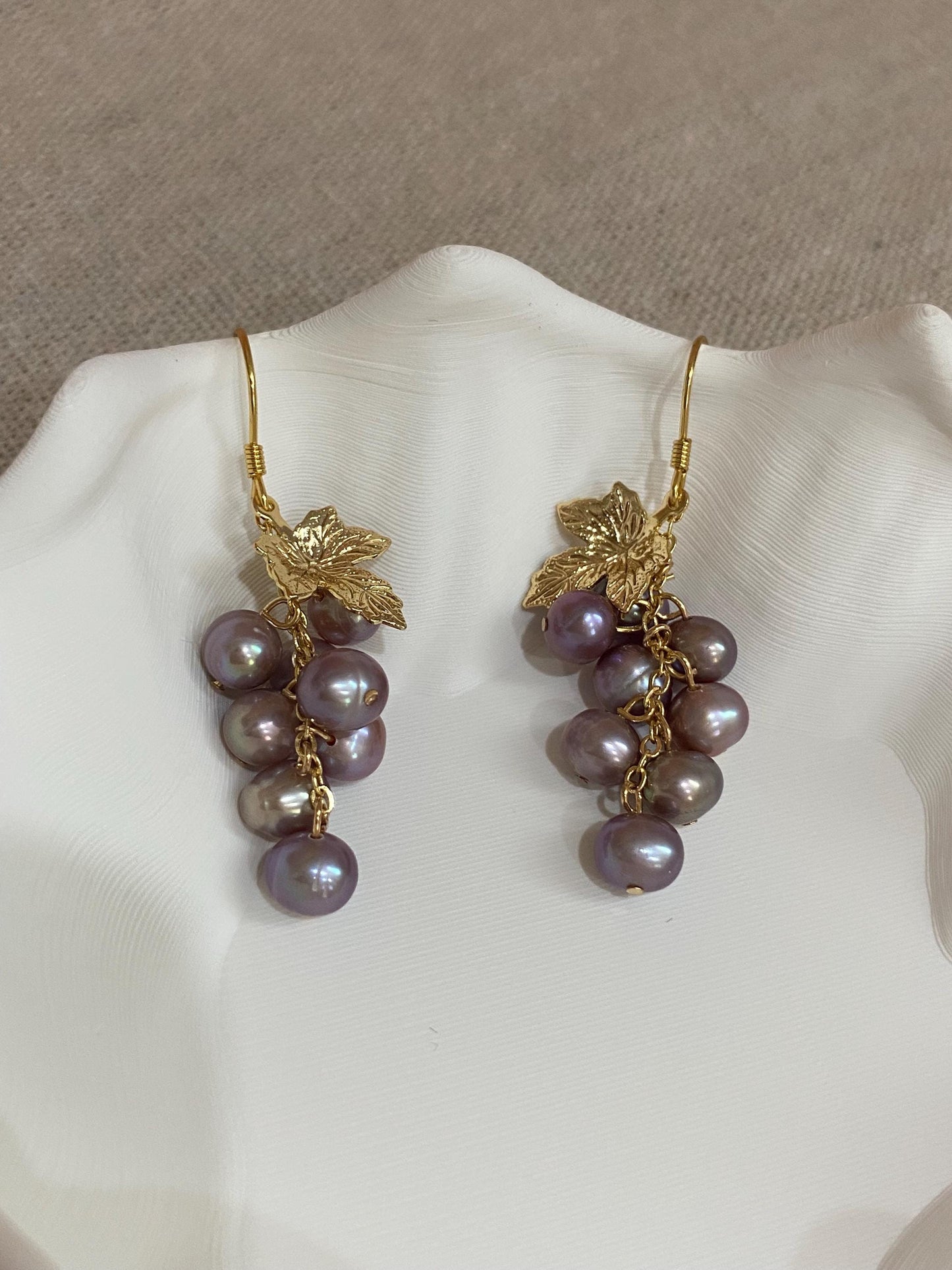 Purple Pearl Grape Cluster Earrings