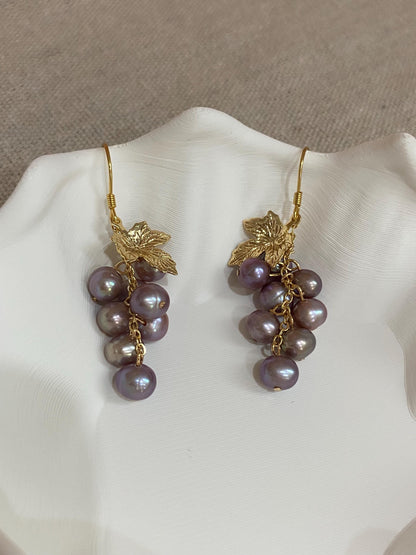 Purple Pearl Grape Cluster Earrings