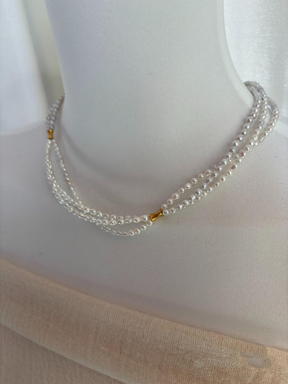 Triple Strand Freshwater Pearl Choker Necklace