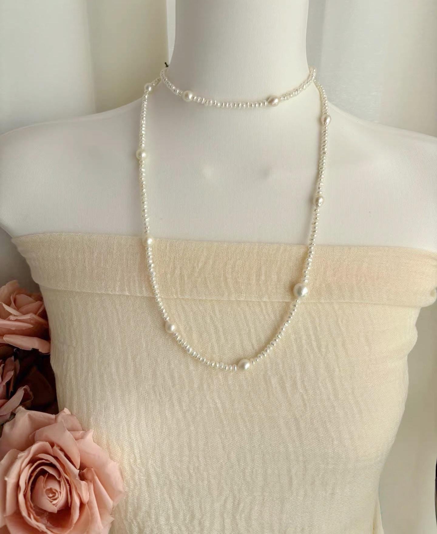 Baroque & Rice Pearl Rope Necklace 95cm