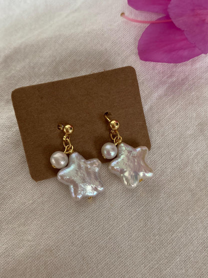 Baroque Star Pearl Earrings – Freshwater Pearl Drop Earrings – Gold Plated Handmade Jewelry – Unique Gift for Her