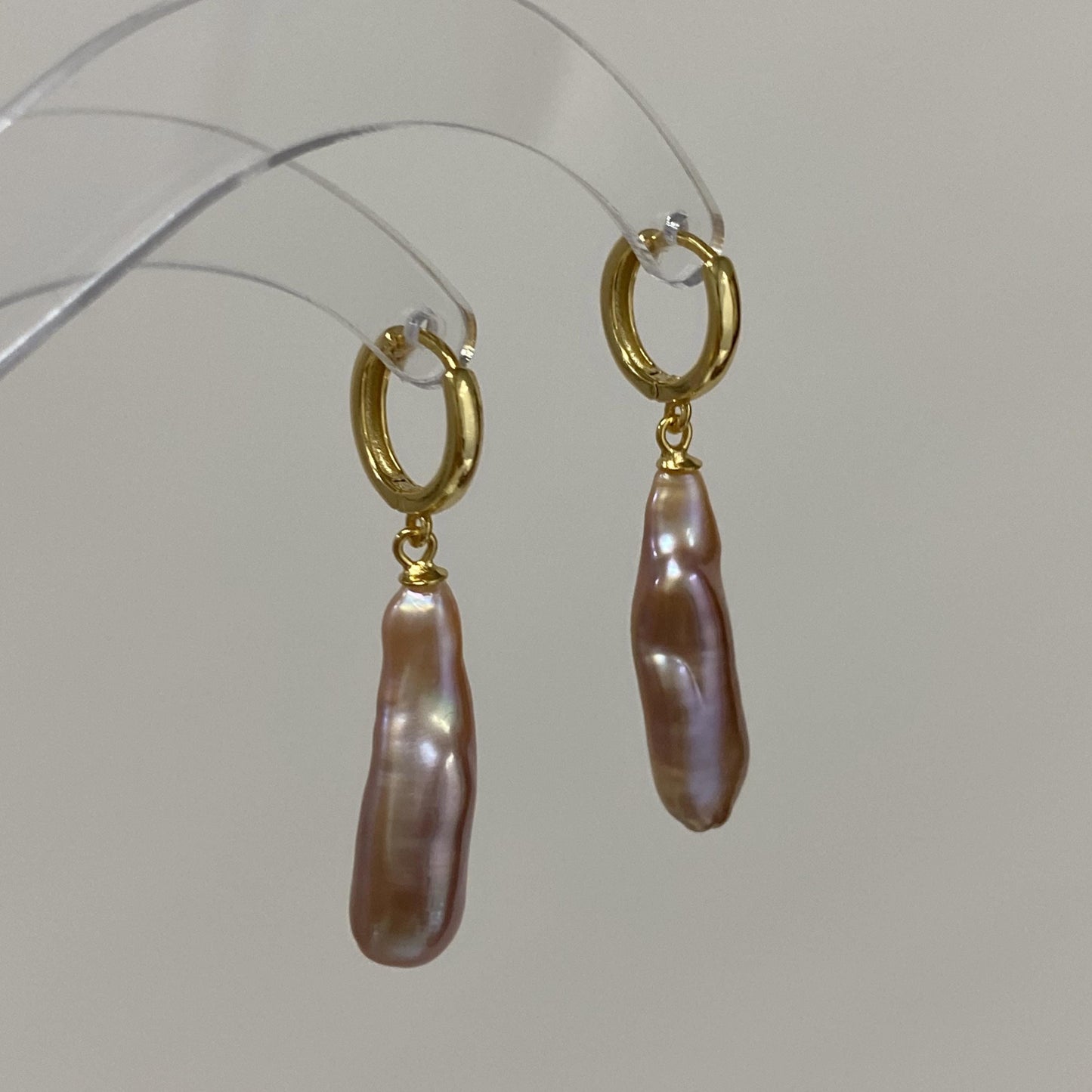 Gold Hoop Baroque Pink Purple Pearl Drop Earrings