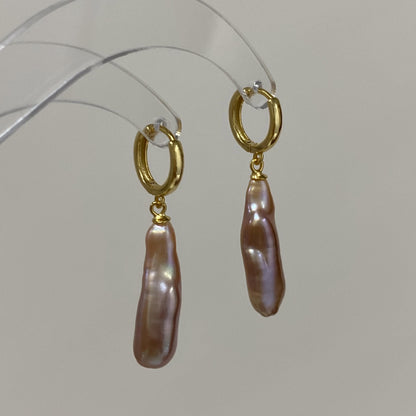 Gold Hoop Baroque Pink Purple Pearl Drop Earrings