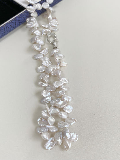 Baroque Pearl Necklace with Silver Zircon Clasp
