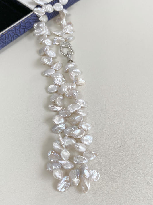 Baroque Pearl Necklace with Silver Zircon Clasp
