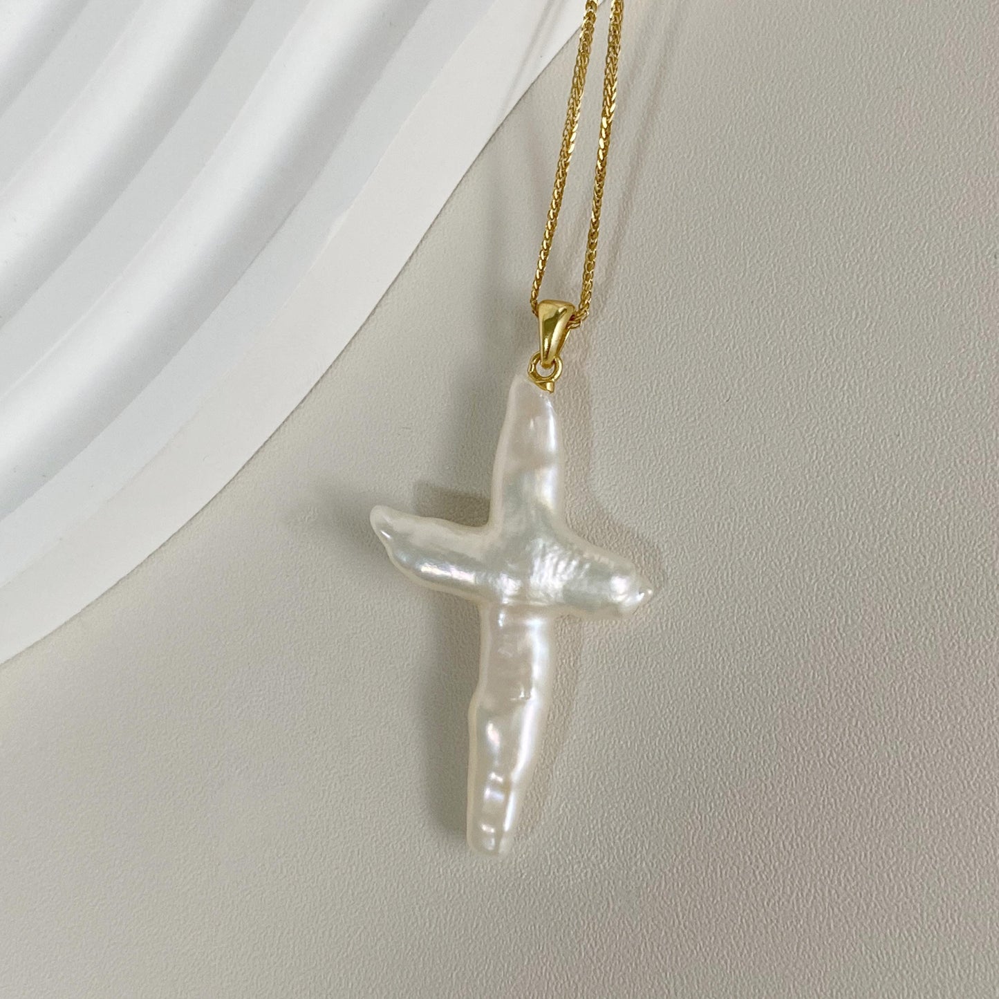 Natural Baroque Pearl Cross Pendant Necklace
