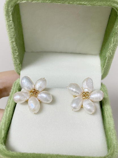 Spring Flower Freshwater Pearl Stud Earrings