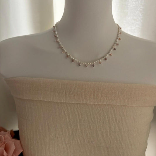 Pink & White Pearl Drop Choker