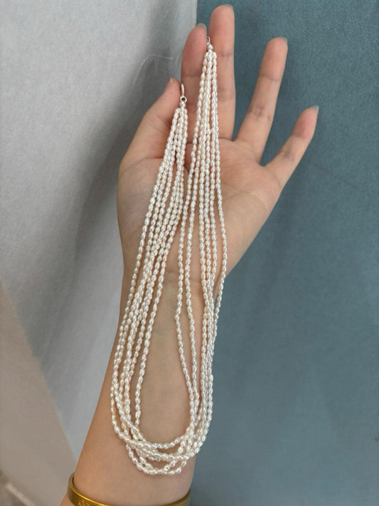 6-Strand Freshwater Pearl Necklace | Luxury Multi-Layer Rice Pearl Choker | Heirloom-Quality Bridal Jewelry | Handmade Statement Piece